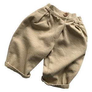 Kids wide-leg khaki cotton trousers with elastic waist and button for girls