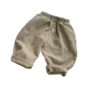 Kids unisex khaki cotton wide-leg casual pants with elastic waist and cuffed hems