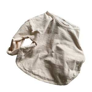 Kids minimalist beige long sleeve bamboo cotton T-shirt with comfortable ribbed texture