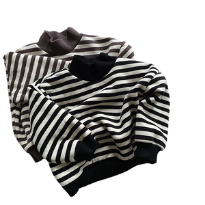 Kids' striped fleece sweatshirt with high neck in black and brown styles for winter