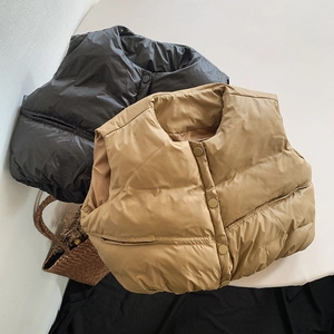 Gilet Matelassé Hiver Enfant Chaud Veste Sans Manches Garçons Filles Ample Nylon Rembourré Vêtements Extérieurs Col Montant