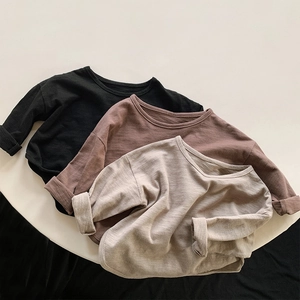 Three kids long sleeve slub cotton t-shirts in black brown and khaki colors