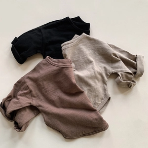 Three-pack of slub cotton long-sleeve toddler T-shirts in earth tones with round necklines