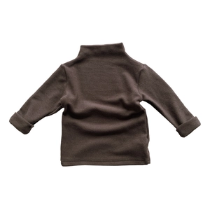 Kids warm thermal turtleneck sweater in brown thick fleece lining and long sleeves