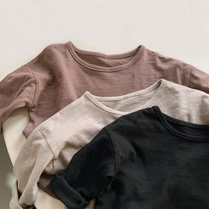 Minimalist kids long sleeve bamboo cotton T-shirts in brown, beige, and black colors