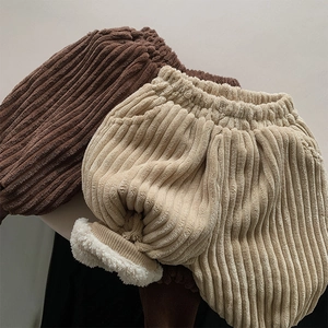 Pantaloni in velluto a coste per bambini con fodera in pile calda ed elastico in vita