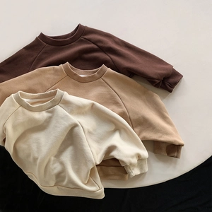 Kids minimalist crewneck sweatshirts in brown, khaki and cream cotton fabric