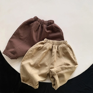 Korean Style Children's Casual Pants Cotton Loose Trousers For Boys Girls Spring Autumn Elastic Waist Fashion Bottoms