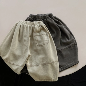 Kids loose fit casual harem pants in khaki and grey colors with elastic waist