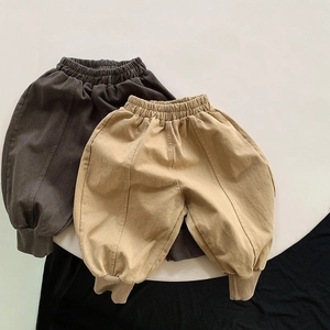 Pantalon sarouel décontracté pour enfants en café et kaki avec taille élastique