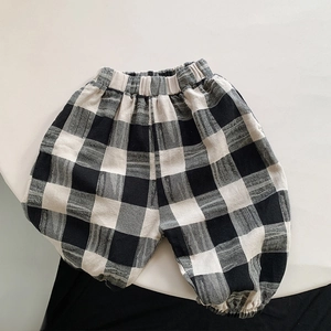 Kinder Baumwolle Karierte Hose Elastischer Bund Lässige Hose Für Jungen Mädchen Kleinkind Weich Atmungsaktive Haremshose Herbst