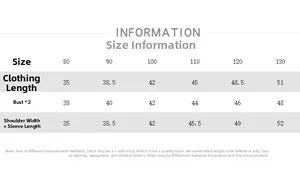 Size chart table for children cotton shirt showing measurements for sizes 80 to 130