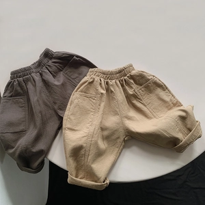 Kids Casual Cotton Long Pants For Boys Girls Elastic Waist Solid Color Toddler Korean Style Loose Breathable Trousers