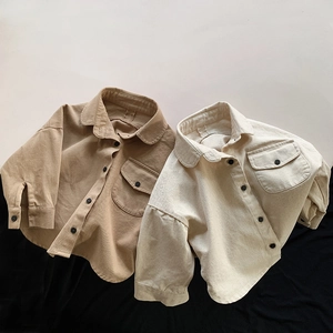 Kids 100% Cotton Long Sleeve Shirt Korean Style Retro Lapel Casual Workwear Button Up Top For Boys Girls Spring Fall Clothing