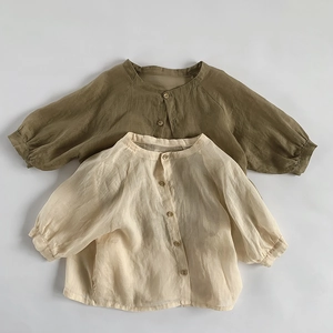 Chemise de Protection Solaire en Lin pour Enfants Respirante Mince Cardigan Manches Longues pour Garçons Filles Été Extérieur