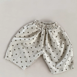 Kids Casual Polka Dot Cotton Linen Shorts Summer Unisex Loose Wide Leg Mid-Calf Pants Comfortable Breathable Bottoms