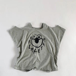 Korean Style Baby Girl Short Sleeve Cartoon Monster Printed Romper Cotton Modal Summer Infant Jumpsuit Grey One Piece