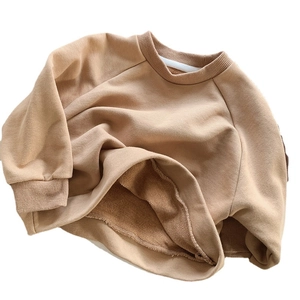 Kids khaki cotton fleece sweatshirt with raglan sleeves and ribbed cuffs for casual wear