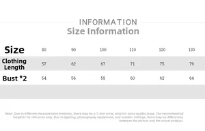Detailed size chart for girls summer loose romper showing length and bust measurements