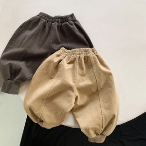 Détails de pantalons sarouel pour enfants en gris foncé et kaki avec taille élastique