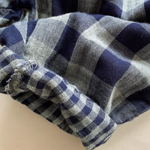 Kids vintage blue plaid double-layer cotton pants with detailed stitching and soft fabric