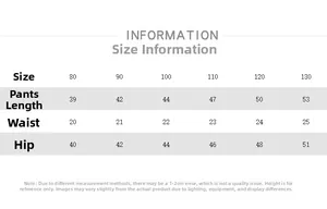 Detailed size chart for kids pure linen shorts showing length and waist measurements