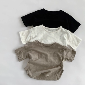 T-shirts manches courtes en coton flammé pour enfants en noir, blanc et marron