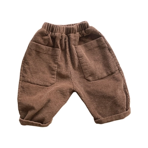 Pantaloni a gamba larga in velluto a coste marroni per bambini con vita elasticizzata