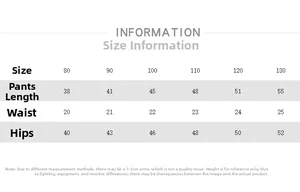 Detailed size chart for kids cotton linen shorts with waist and length measurements
