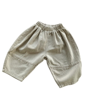 Toddler kids loose khakis pants with elastic waist and casual patchwork design