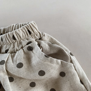 Kids linen cotton polka dot wide-leg shorts with elastic waist and side pockets
