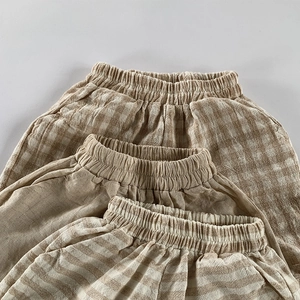 Lot de 3 shorts enfants en coton et lin avec motifs à carreaux et taille élastique ajustable