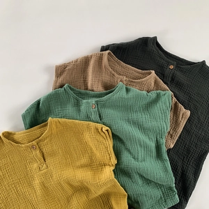 Breathable cotton gauze baby sleeveless jumpsuits in four colors for summer