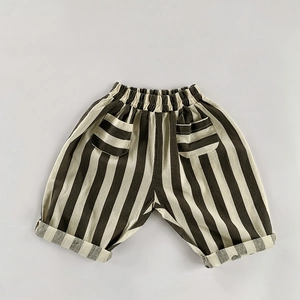 Kids Boys Girls Casual Striped Cotton Pants Korean Style Summer Thin Breathable Vertical Stripe Trousers For Children Daily Wear