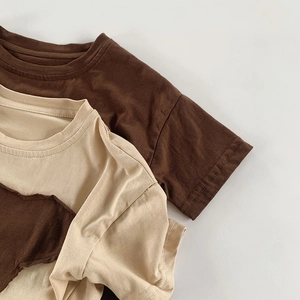 T-shirts enfants en coton à manches courtes en marron et patchwork beige