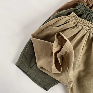 Kids breathable cotton linen shorts with elastic waist and side pockets in earth tones