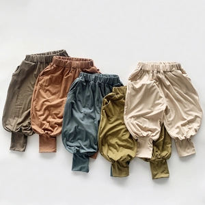 Pantalon de jogging en coton pour enfants, cinq tons terre, taille et chevilles élastiques