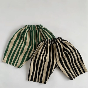 Pantaloncini a Righe in Cotone per Bambini Stile Coreano Estivi Casual Traspiranti a Righe Verticali Pantaloni Larghi per Ragazzi