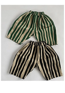 Close-up of vertical striped cotton shorts for kids with comfortable elastic waistbands