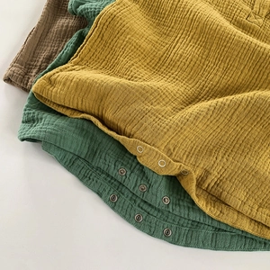 Soft muslin cotton baby sleeveless rompers in mustard, forest green and brown colors