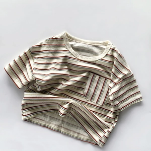 T-Shirt Rayé en Coton pour Enfants Haut Décontracté à Manches Courtes Col Rond pour Garçons Filles Mode d'Été