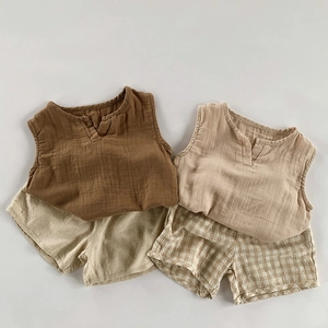 Set piatti di canotte e pantaloncini in garza di cotone traspirante per bambini