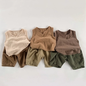 Completi estivi per bambini in cotone e lino con gilet e pantaloncini traspiranti