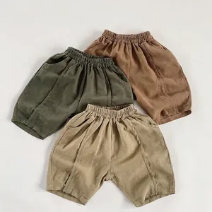 Kids Linen Cotton Shorts Summer Thin Breathable Knee Length Pants Casual Korean Forest Style Boys Girls Relaxed Shorts
