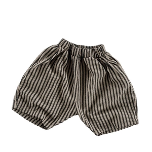 Kids vintage cotton linen striped shorts with elastic waist and loose harem style fit