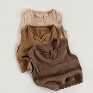 Gilet Senza Maniche in Mussola Estiva per Bambini Top in Cotone Traspirante Tinta Unita Scollo a V Vestiti Casual Ragazzi Ragazze