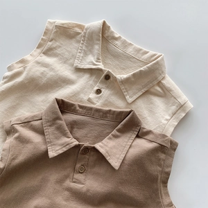 Detailed close-up of sleeveless cotton polo shirts with soft fabric and classic button collars
