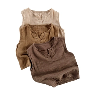 Gilet senza maniche in garza di cotone traspirante per bambini nei toni della terra