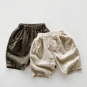 Pantaloncini in Misto Cotone a Righe Verticali per Bambini Stile Giapponese Coreano Unisex Estivi Allentati Casual