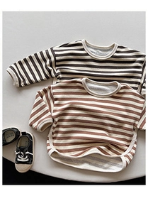 Flat lay of striped cotton sweatshirts for kids with classic canvas sneakers